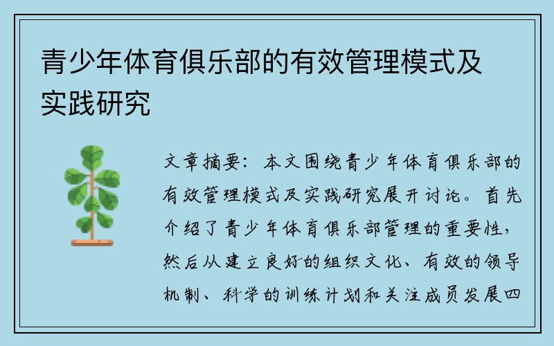 青少年体育俱乐部的有效管理模式及实践研究