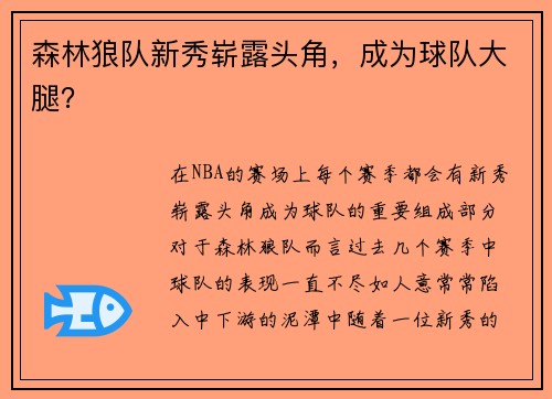森林狼队新秀崭露头角，成为球队大腿？